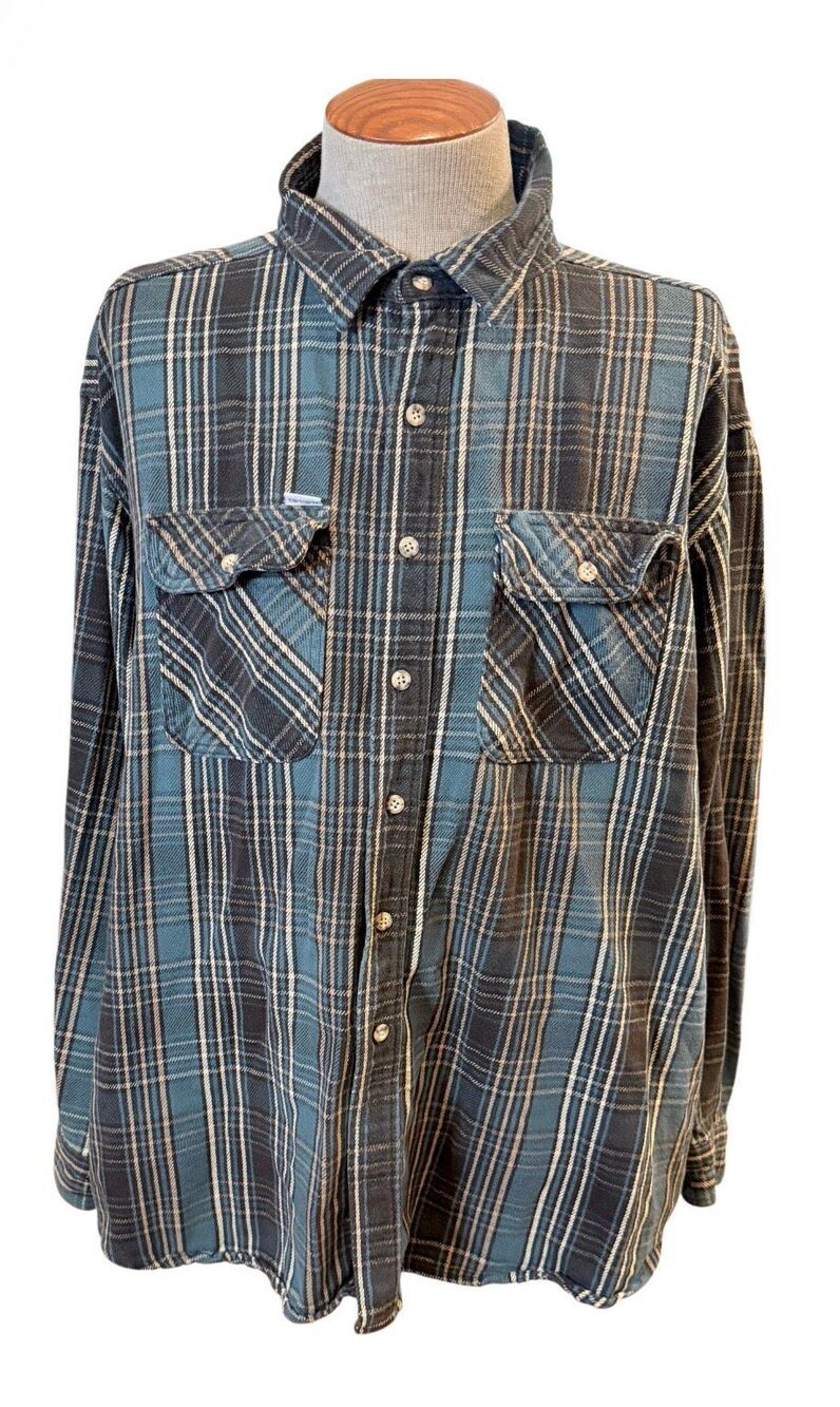 Carhartt Vintage 80s Cotton Flannel Plaid Long Sleeve Workwear Button Shirt XXL